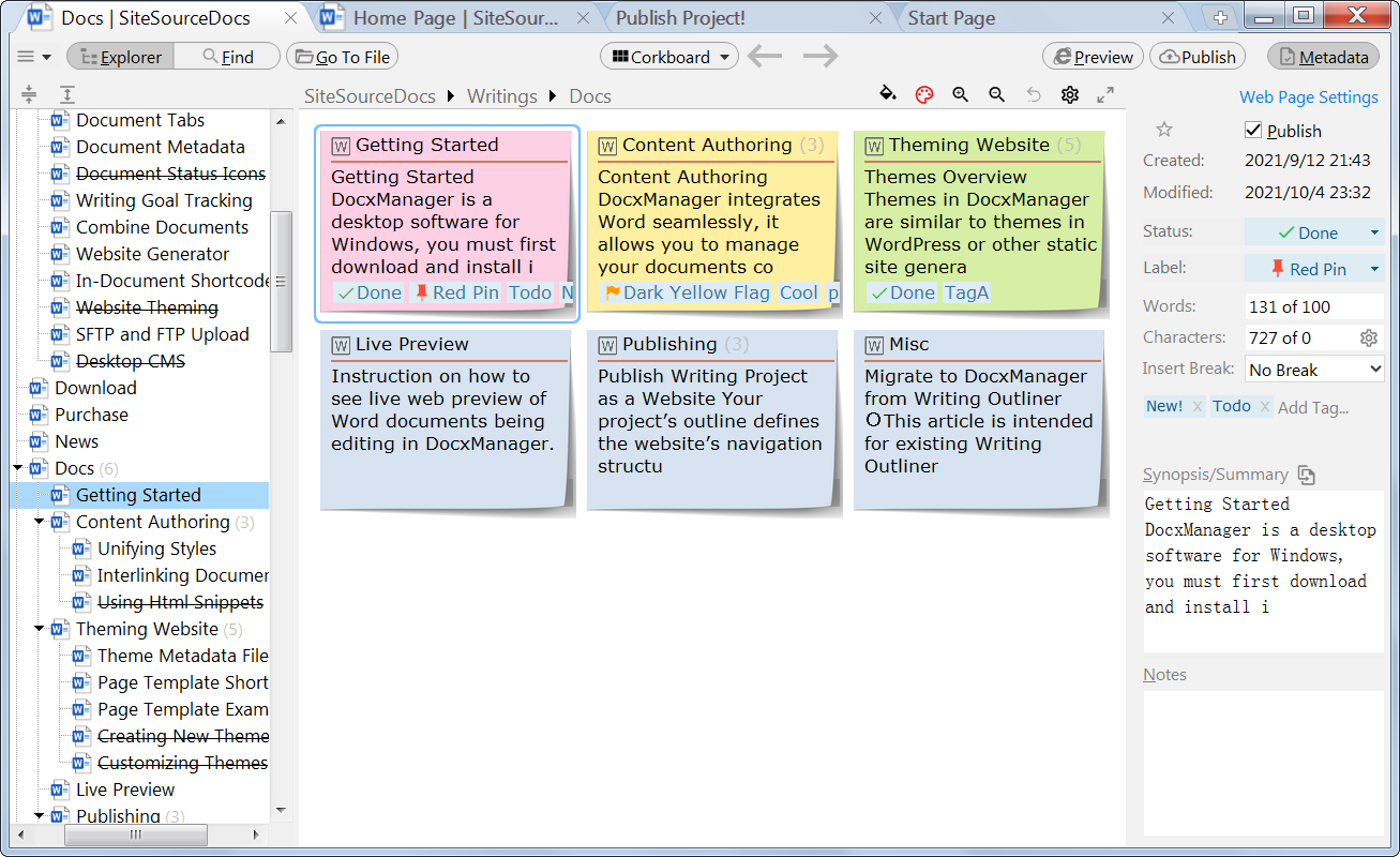 document cards with Word window open