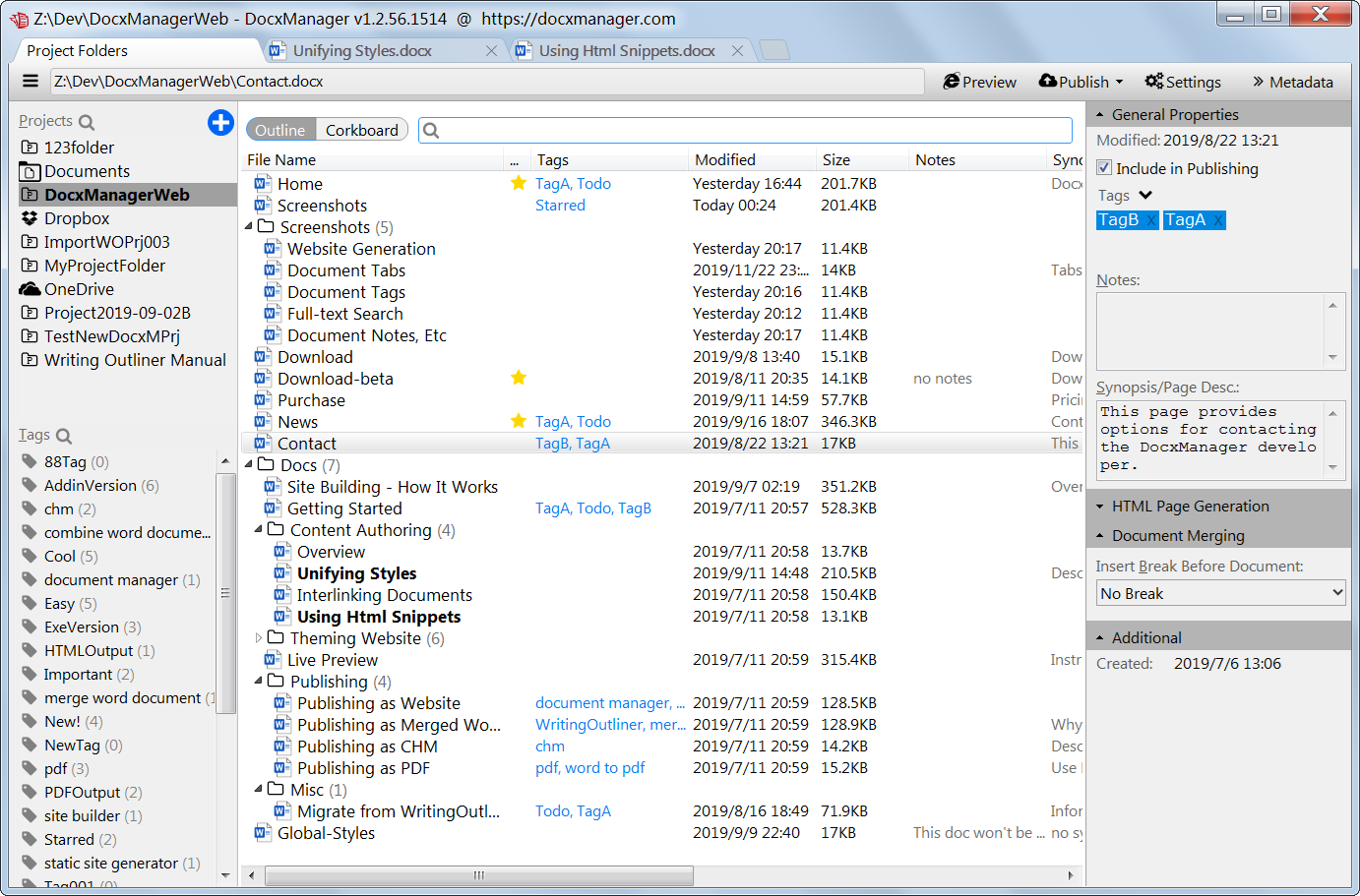 Windows 8 DocxManager - Document Organizer and Site Builder for Word full
