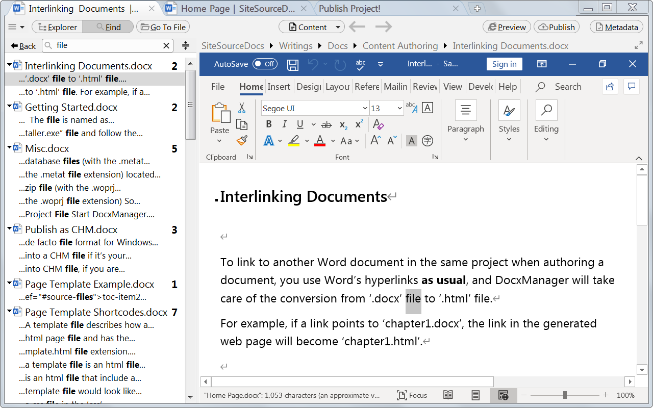 Search for any string in Word documents stored across multiple project folders